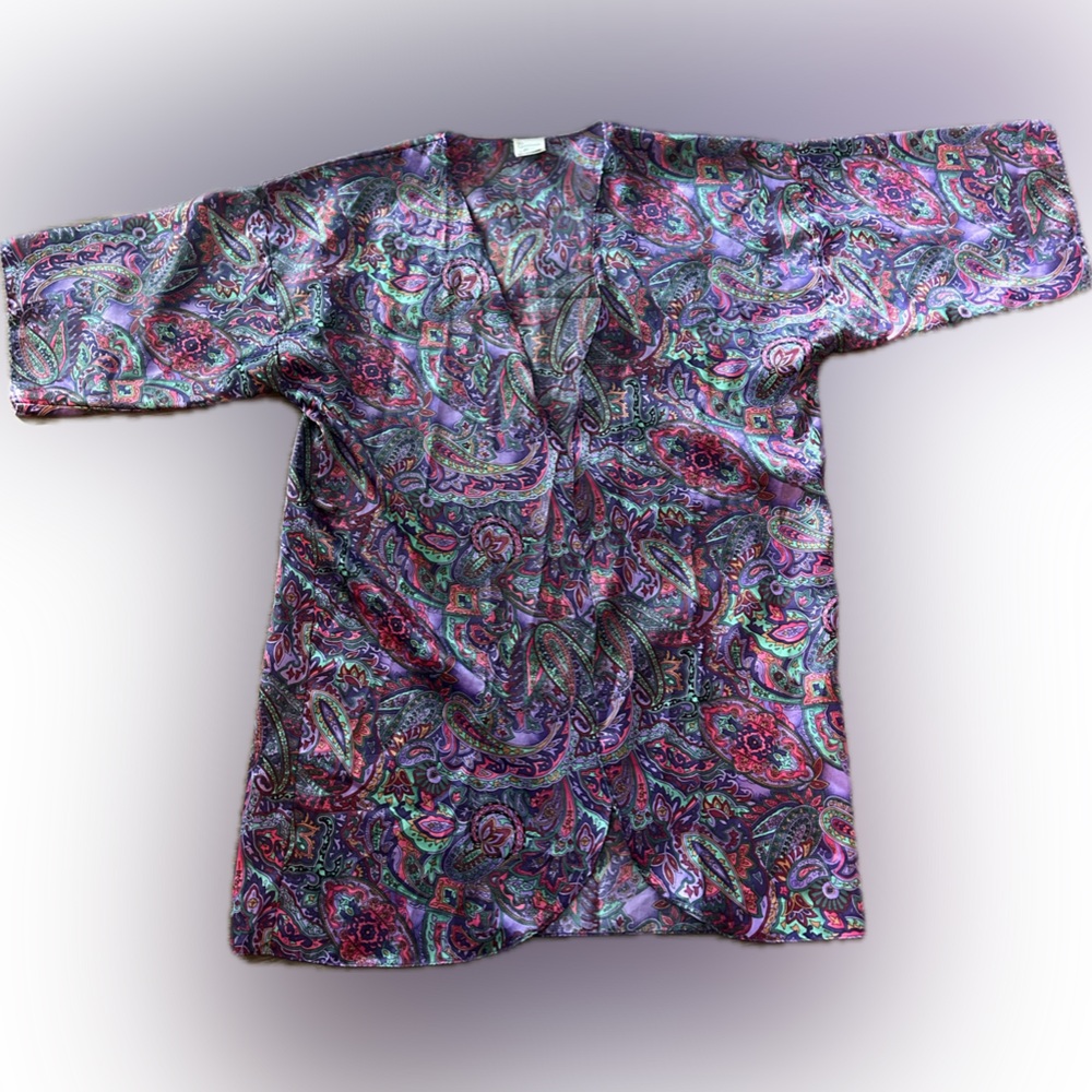 Vintage Boho Purple Paisley Kimono Robe | Size M